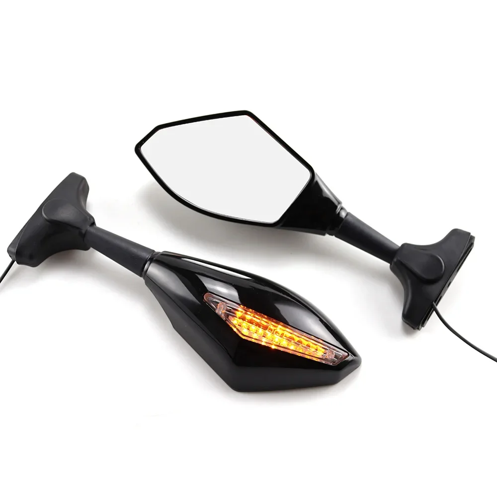 

1 Pair Black Motorcycle LED Light Rear View Side Mirrors For Suzuki SV650S Yamaha YZF R6 Honda CBR 250 600 1000 Modified Parts