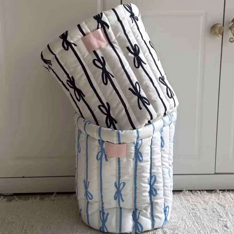 

New Bow Knot Laundry Basket Korean Ins Round Desktop Storage Frame Women Cosmetics Storage Baskets For Bedroom Kitchen Organizer