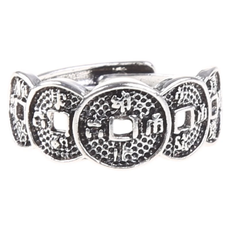 Wufu Coin Silver Plated Lucky Five Coin Opening Ring Men Women