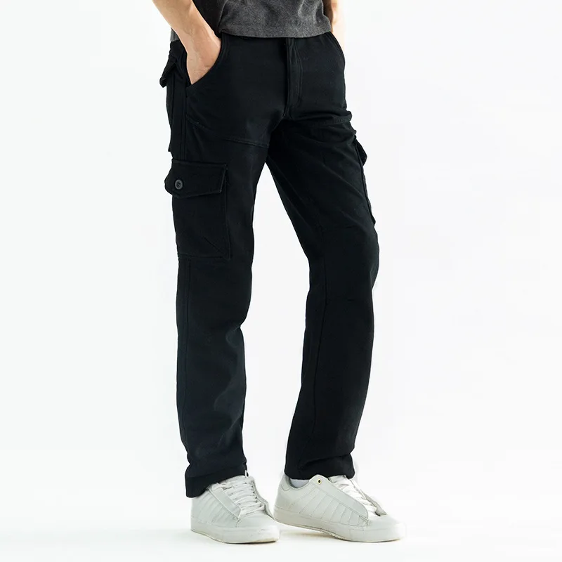 Men's Casual Pants Sports Multi-Pocket Loose Trousers Spring Fleece Overalls