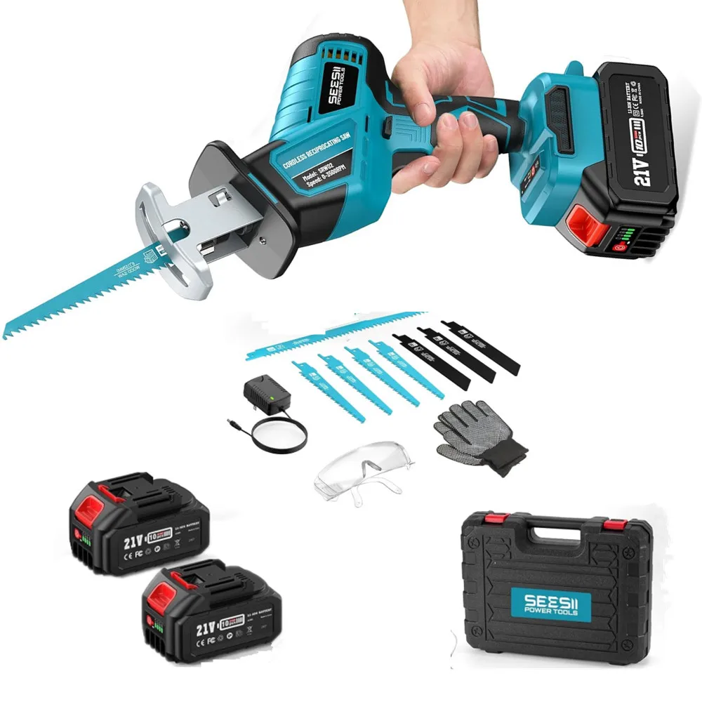 

SEESII 3500 RPM Cordless Brushless Reciprocating Saw Adjustable Speed Wood Metal Pipe Cutting Power Tool for 21V 4.0Ah battery