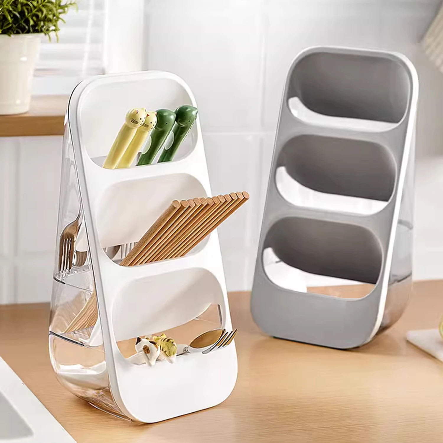 1Pc Multi-Functional Kitchen Utensil Holder - Chopstick Cage With Drain, Slanted Design For Easy Access, Durable Plastic  Rack