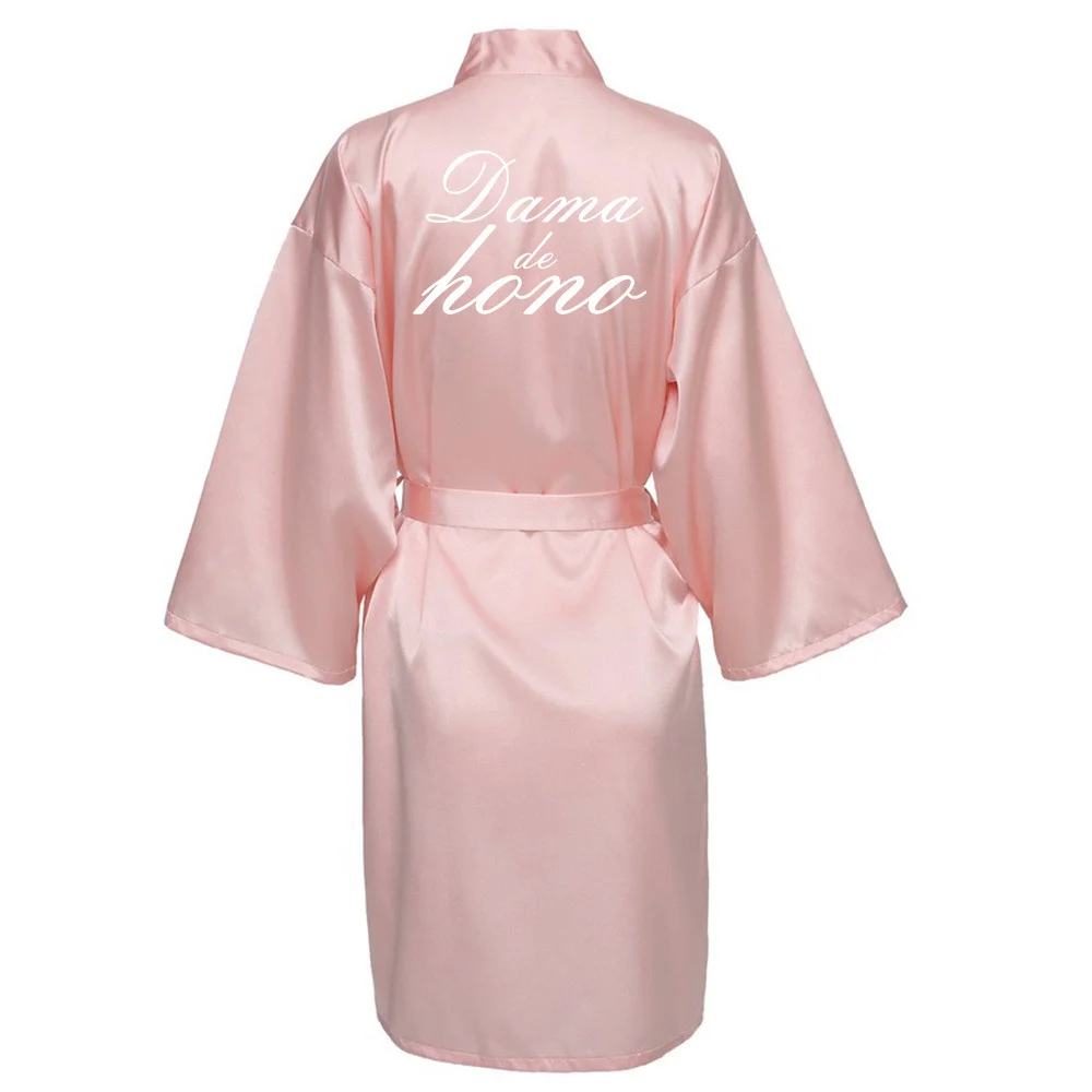 Spanish Women Silk Satin Short Night Printing Robe Kimono Robe Fashion Bath Robe Sexy Bathrobe Femme Wedding Bride Bridesmaid