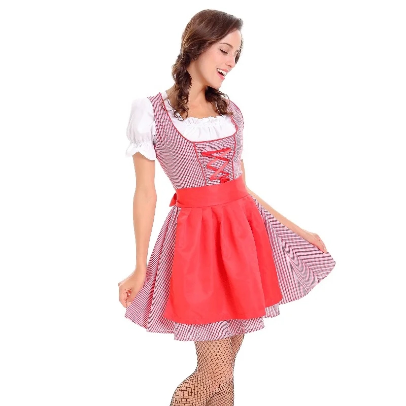 F1789 Women's 3 Pcs Dirndl Serving Wench Bavarian Beer Girl Oktoberfest Adult Costume