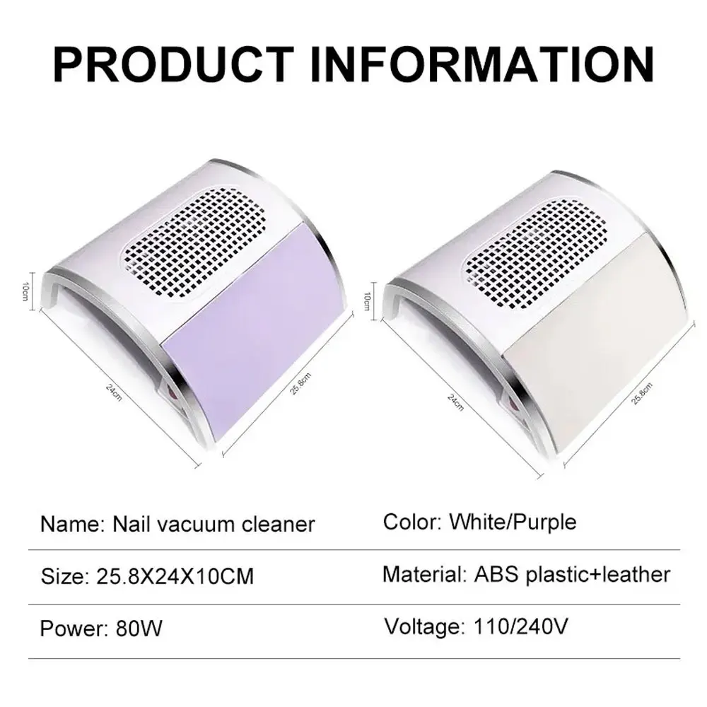 80W Nail Dust Collector Absorber For Nail Low Noise Nail Vacuum Cleaner Dust Extractor for Manicure