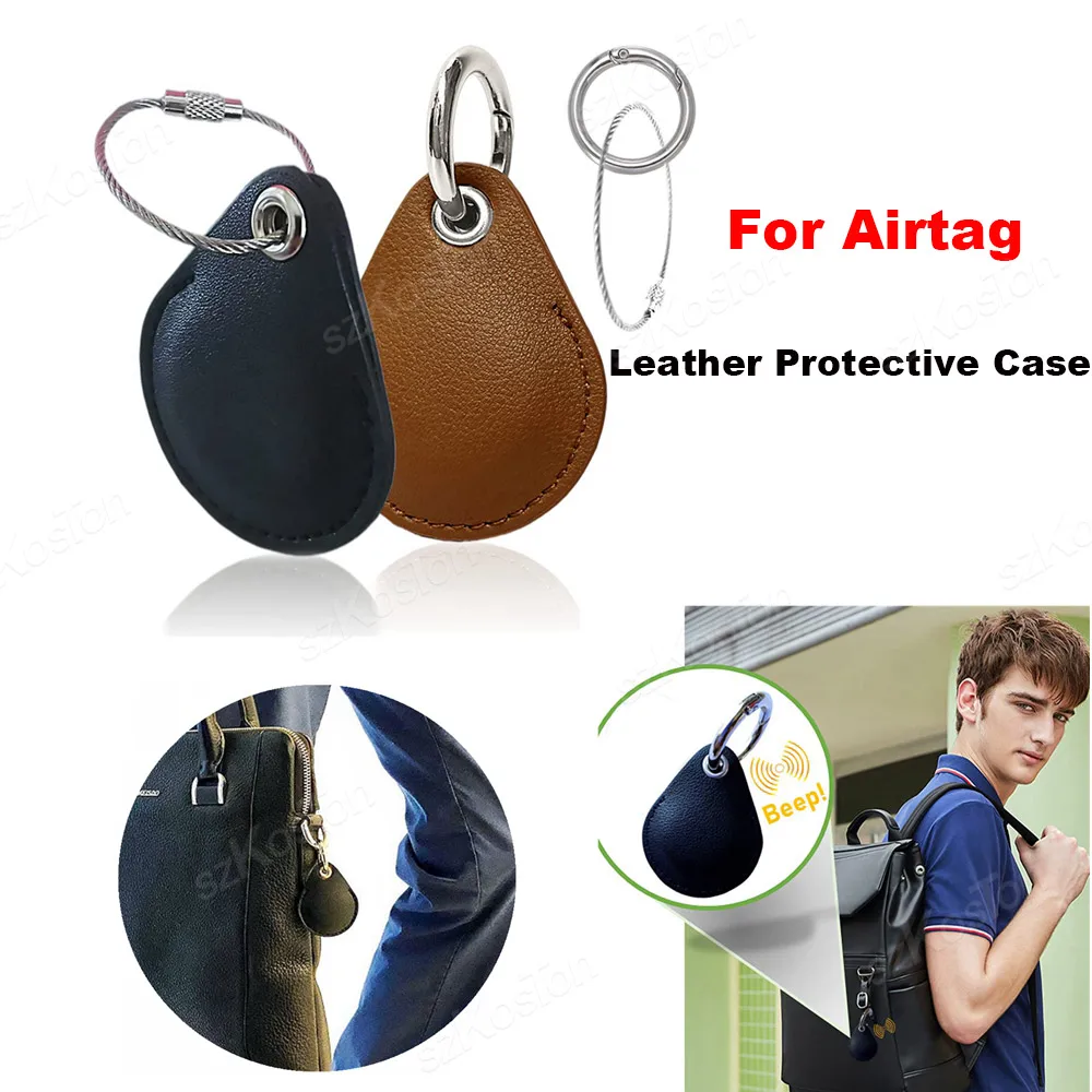 For Airtag Leather Protective Case Anti-lost GPS Tracker Holder With Keychain for Air Tag Bag Cat Dog Collar Cover Accessories