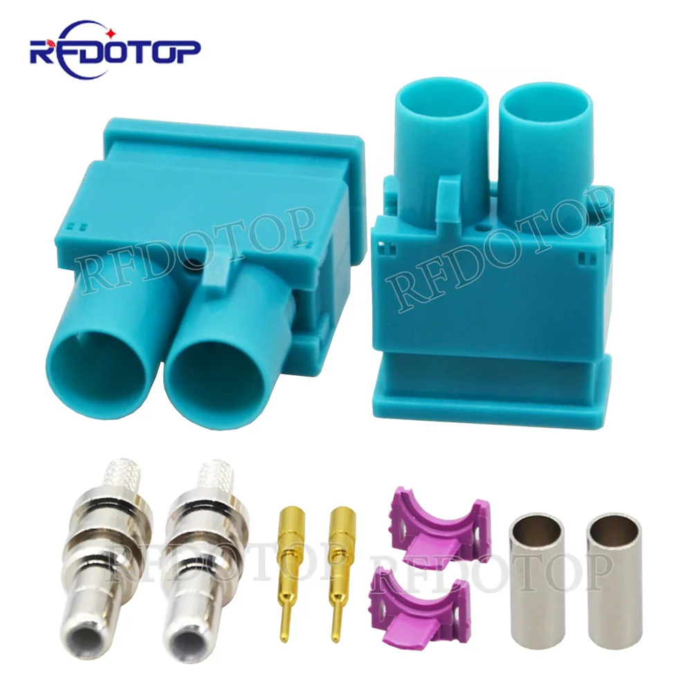 Water Blue Twin Fakra Z Male Plug Dual Fakra II SMB Connector Crimp for RG316 / RG174 Cable Pigtail 50 Ohm RF Coaxial Connectors