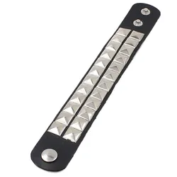 90s Unique Double Row Cuspidal Spikes Rivet Stud Wide Cuff Pu Leather Punk Gothic Rock Unisex Bangle Bracelet Women Men Jewelry
