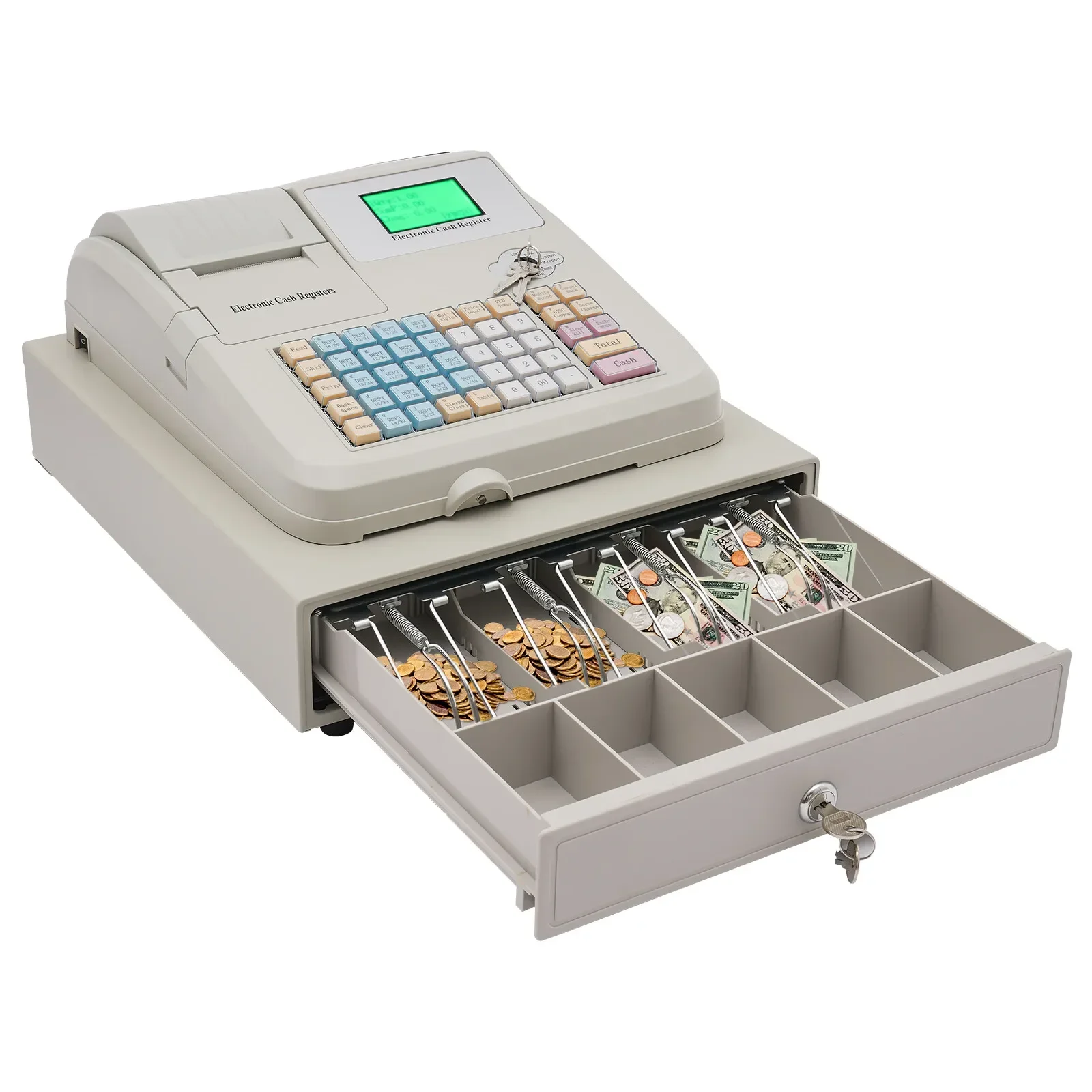 ระบบ POS 48 คีย์สำหรับร้านค้าปลีก - เครื่องบันทึกเงินสดอิเล็กทรอนิกส์พร้อมจอ LCD ใช้ในธุรกิจ