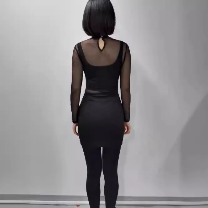 Robe de soirée élégante à paillettes pour femmes, coupe couvertes, manches longues patchwork, robe creuse, sexy, été