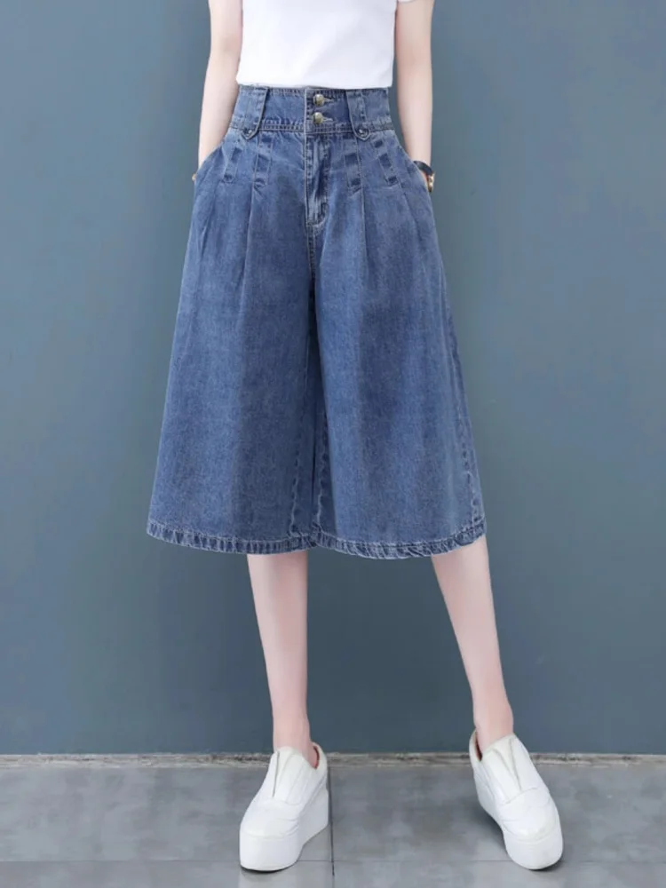 شورت جينز نسائي عالي الخصر للصيف، رقيق وجديد، فضفاض بأرجل واسعة، قصة مستقيمة، ستة عشر قطعة، بألوان غامقة وفاتحة #4