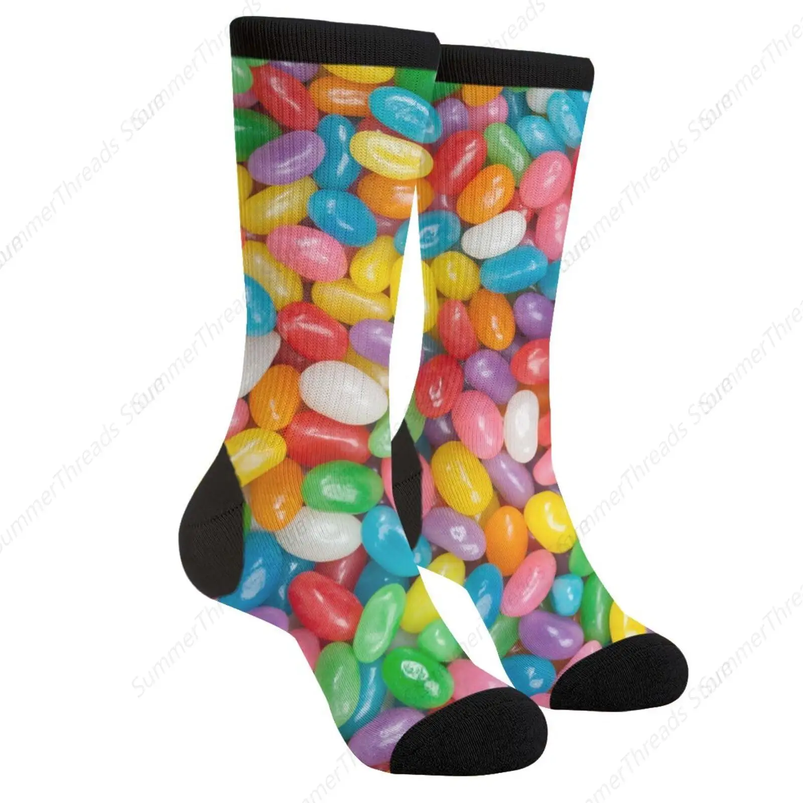 Candy Fun Jelly Beans Rainbow Casual Unisex Novelty Fun Crew Socks Fashion Comfortable Men And Women Crazy Dress Socks