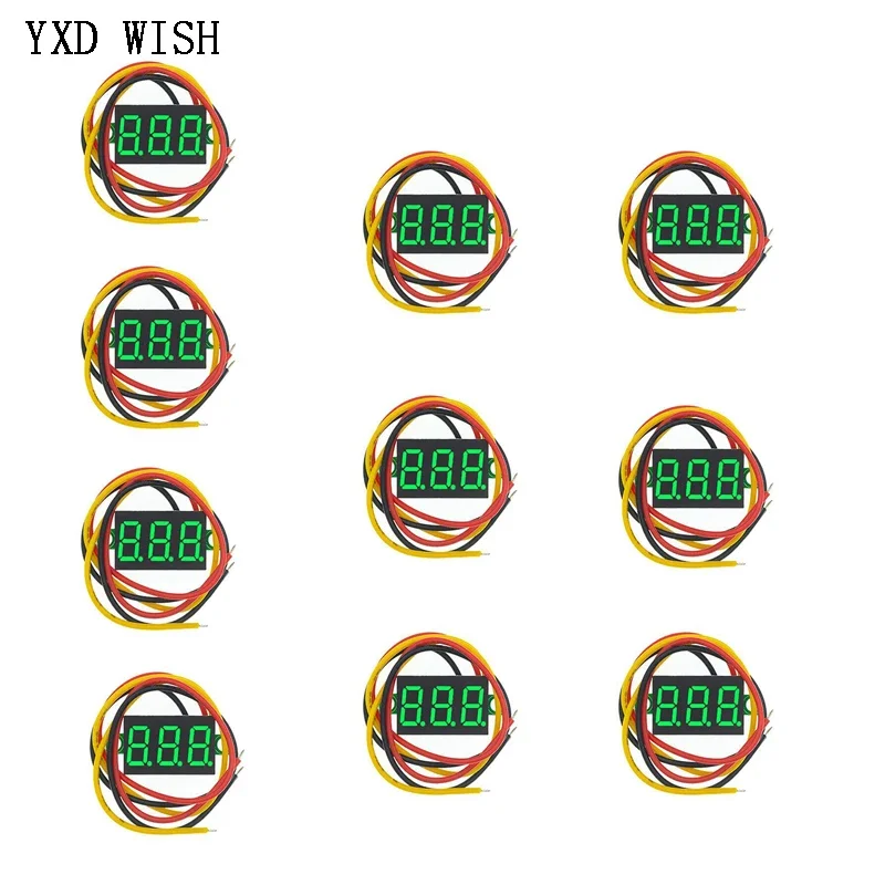 10Pcs 0.28 inch DC LED Digital Voltmeter 0-100V Voltage Meter Auto Car Mobile Power Voltage Tester Detector 12V Red Green Blue