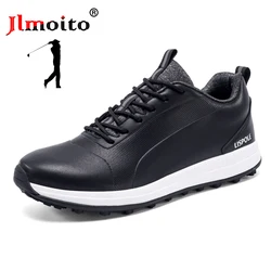 Men‘s Leather Golf Shoes High Quality Non-slip Golf Sneakers Spikeless Golf Training Sneakers Lace Up Golf Athletic Shoes Male