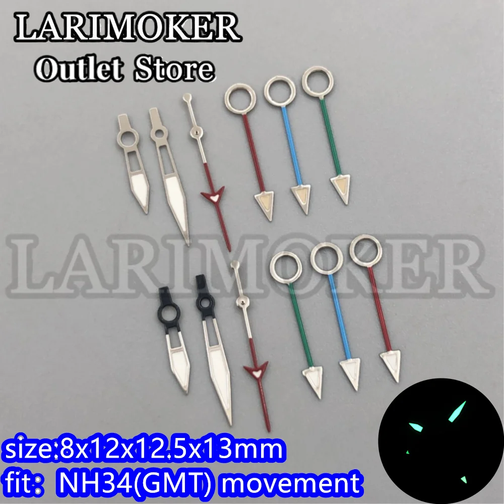 LARIMOKER Watch hands (GMT) green luminous fit NH34 movement Silver Yellow Black Green Red Bule needle Watch Accessories