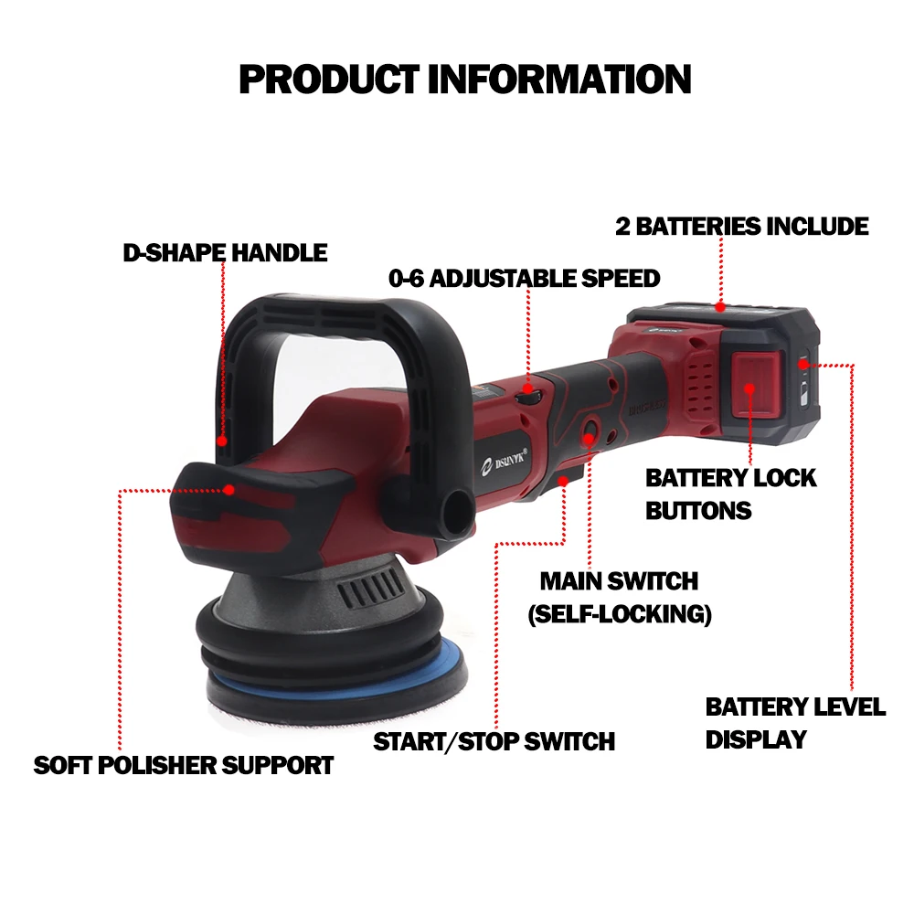 Wireless Electric Car Polisher Dual Action 15mm Orbit Variable Speed Polishing Machine Rechargeable For Car Detailing Wax Polish