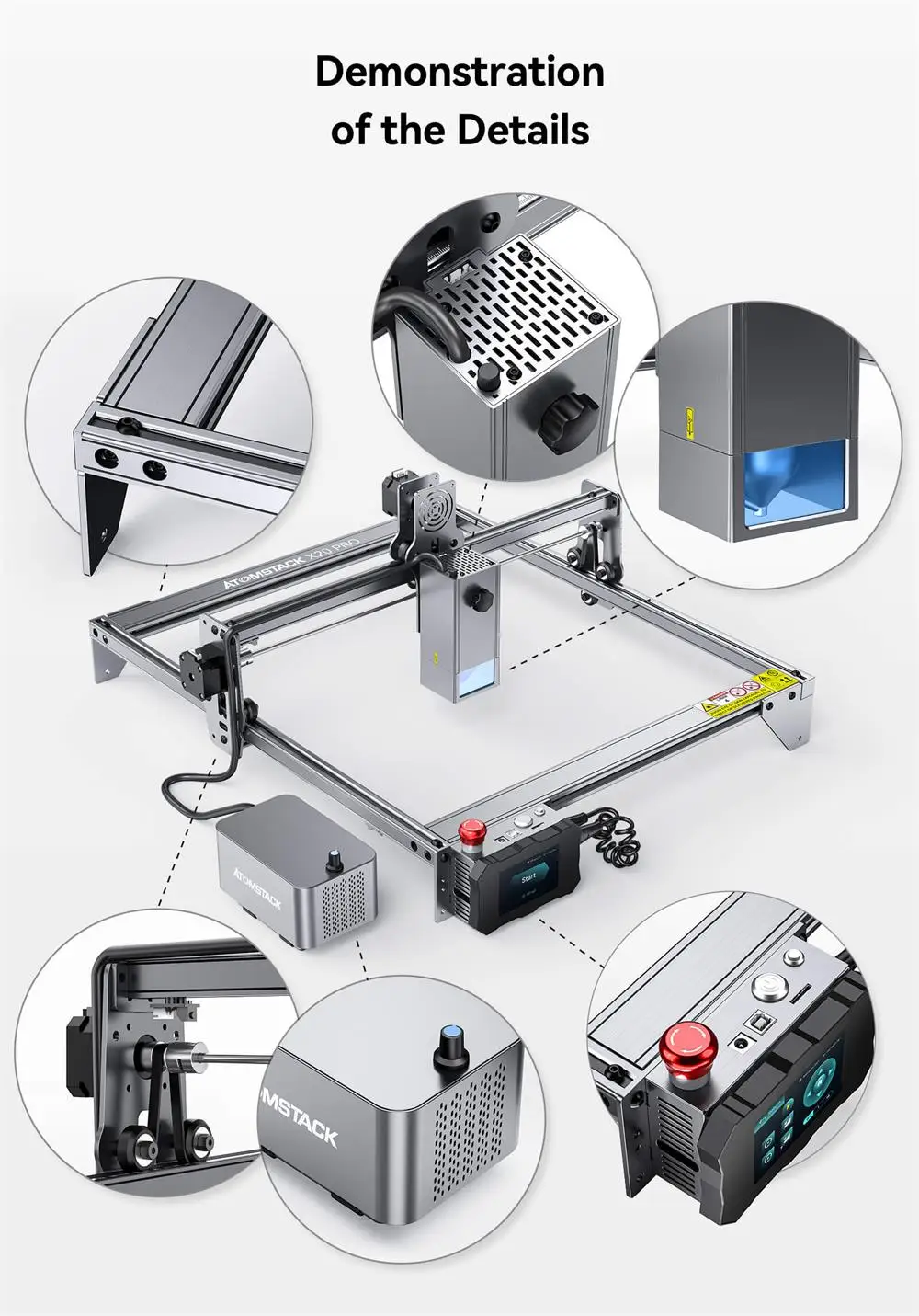 ATOMSTACK-Machine de gravure laser Wi-Fi, routeur CNC, découpeuse d'imprimante, bricolage, bois, verre, marquage sur métal, X20, S20 Pro, 130W