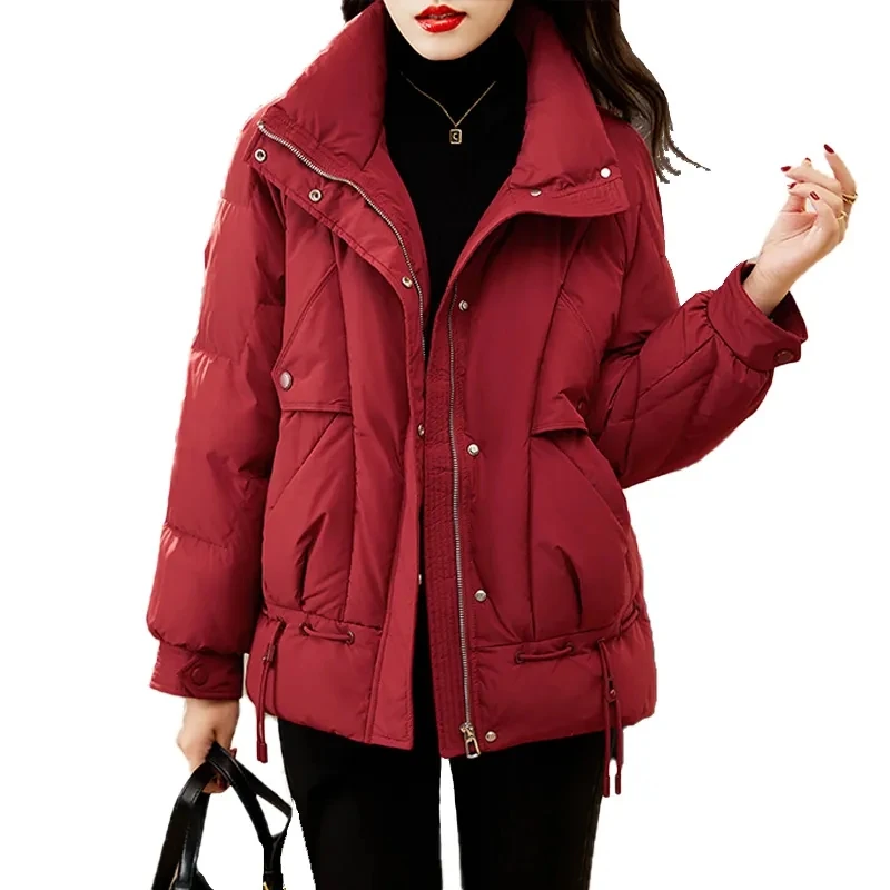 2024 Winter Stand collar Down Cotton Jacket Women\'s Short Warm Coat Thicken Loose Cotton Parkas Jackets Female Casual Outwear