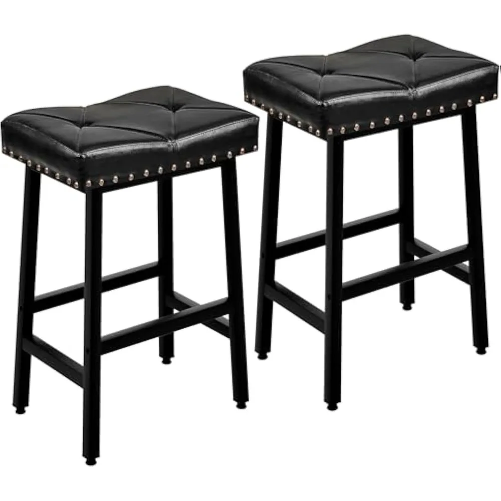 25 inch Counter Height Stools for Kitchen Island, Bar Stools Set of 2, Kitchen Stools with 3.3'' Thick PU Leather Upholstered