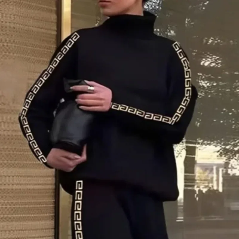 

Beautyblue Woman Sweatshirts High Neck Hoodies Casual 2025 Side-striped Long Sleeves Spring Loose Top Female Elegant Clothing