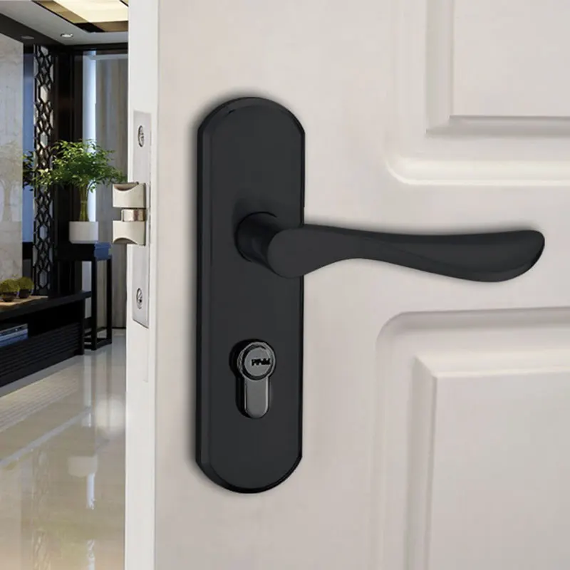 Single tongue door lock, household black lock, indoor silent bathroom, old-fashioned door lock, simple American hole spacing