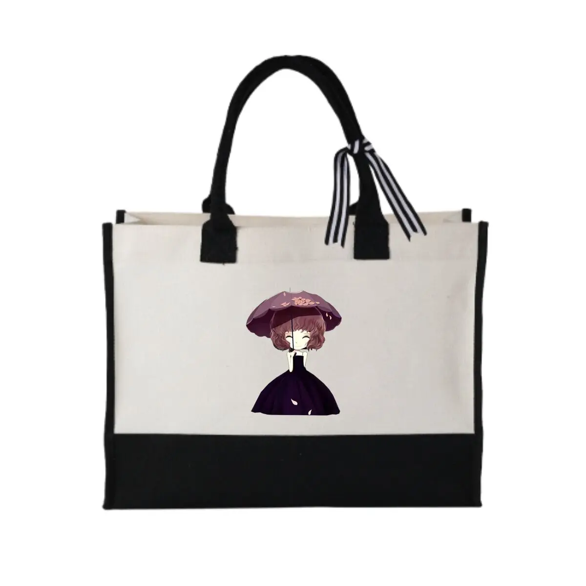 

Umbrella & Cherry Blossom Anime Art Bold Patchwork Canvas Tote for Outdoor Concert Essentials