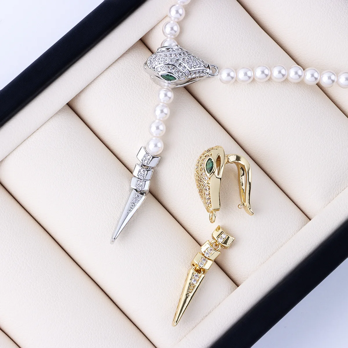 

1 Piece Zircon-set Serpentine Long Tail Personalized Clipping Pearl Necklace Bracelet Connecting Buckle DIY Jewelry Accessories