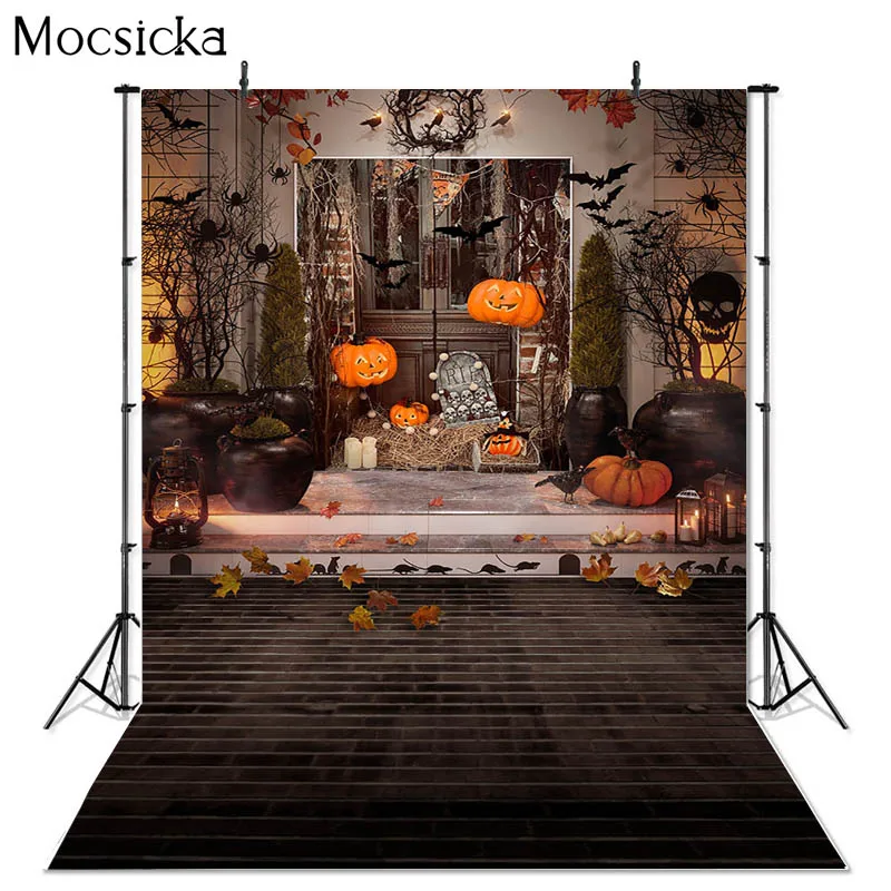 Halloweenowe zdjęcie tło lampy w kształcie dyni horroru cmentarz wampirów zamek fotograficzny tło przyjęcie świąteczne baner dekoracyjny