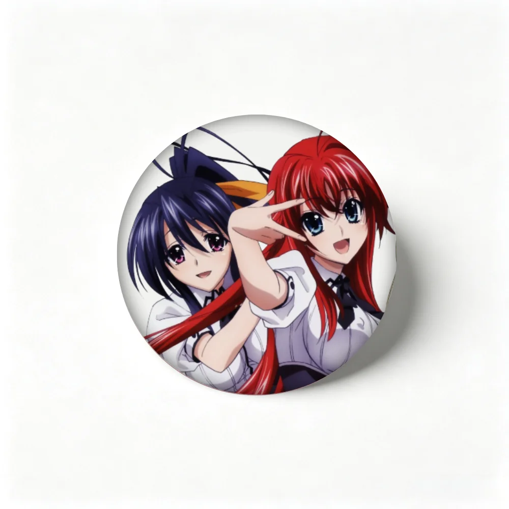 Badge High School DxD Rias Gremory Akeno Himejima Brooch, Round Metal Pin for Fans Collection