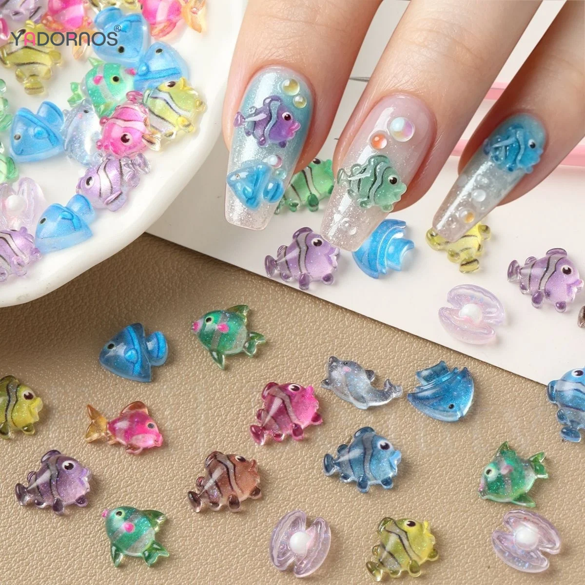 30/100pcs Ocean Series Nail Accessories 3D Cute Resin Crystal Fish Shells Dolphin Nail Art Decorations Summer Beach Nail Charms