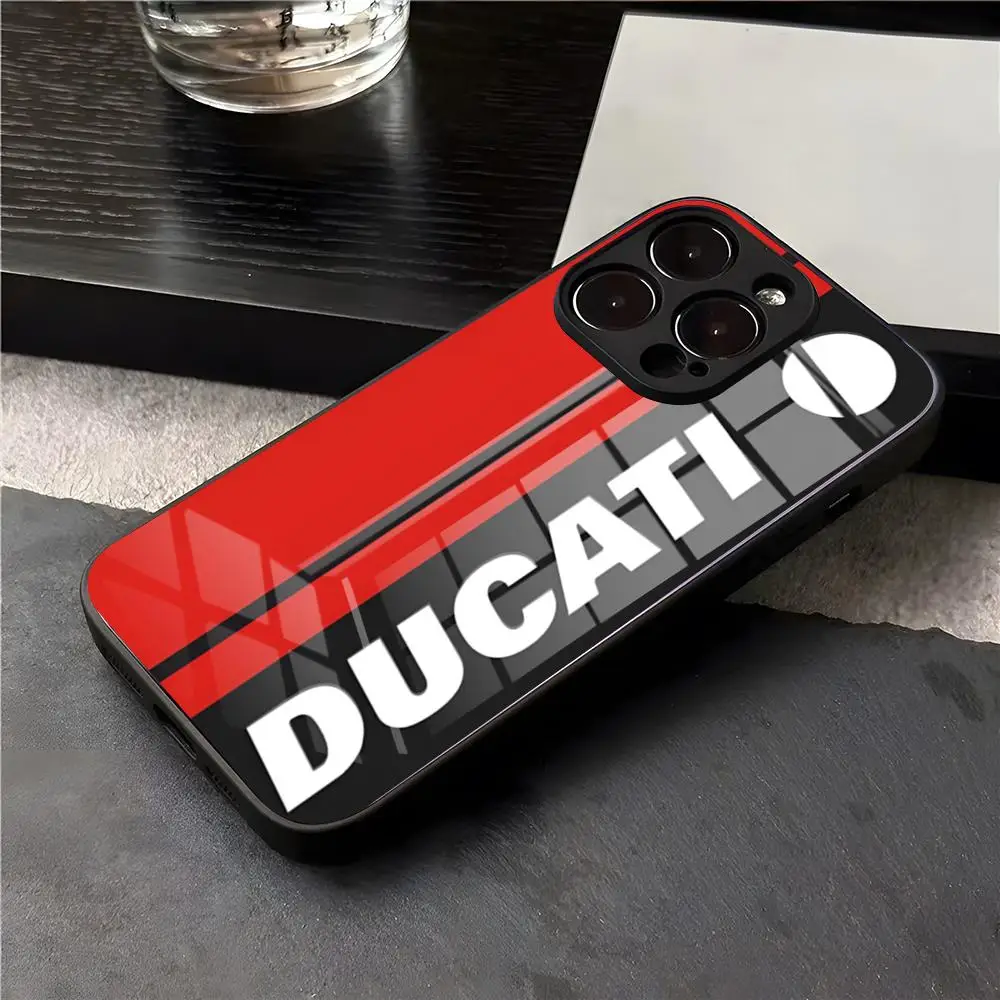 D-Ducaties Motorrad-LOGO Handyhülle für iPhone 17 Air 16 E Pro Max 15 14 13 Mini 12 Pro 11 Max Plus Schwarze Glasabdeckung