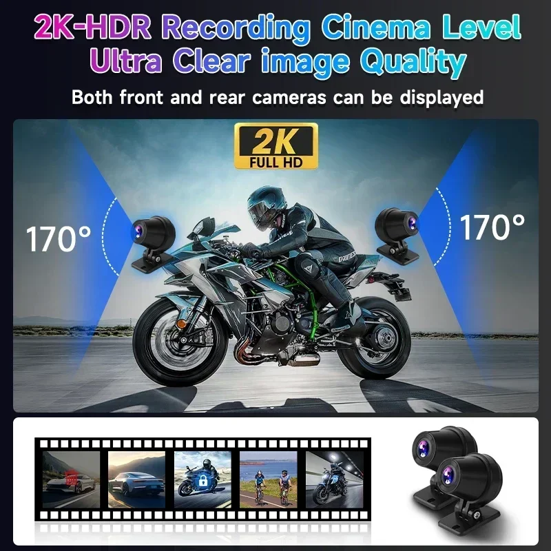 Portable 7" Motorcycle GPS Navigation Carplay Screen 2K DVR Wireless Android Auto Moto Monitor IPX7 Waterproof Dual Bluetooth