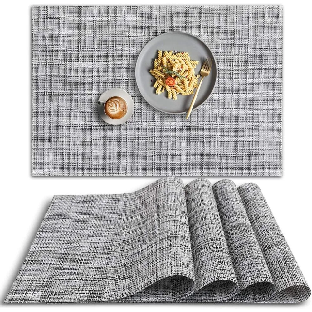 

PVC Placemat, 4 PCS of Non-Slip Heat Resistant Place Mats, Washable Vinyl Placemats, Set of 4 – Gray