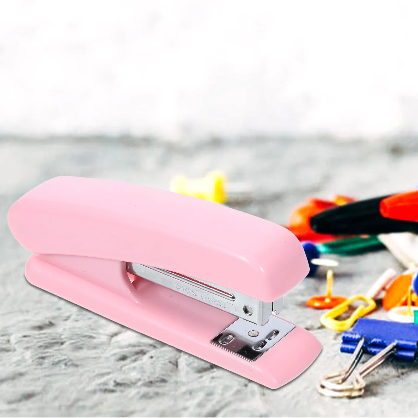 Student Office Multi-Function Stapler Pink Open Style Binding Easy Use Heavy Duty Small Stapler for Desk Classroom Paper