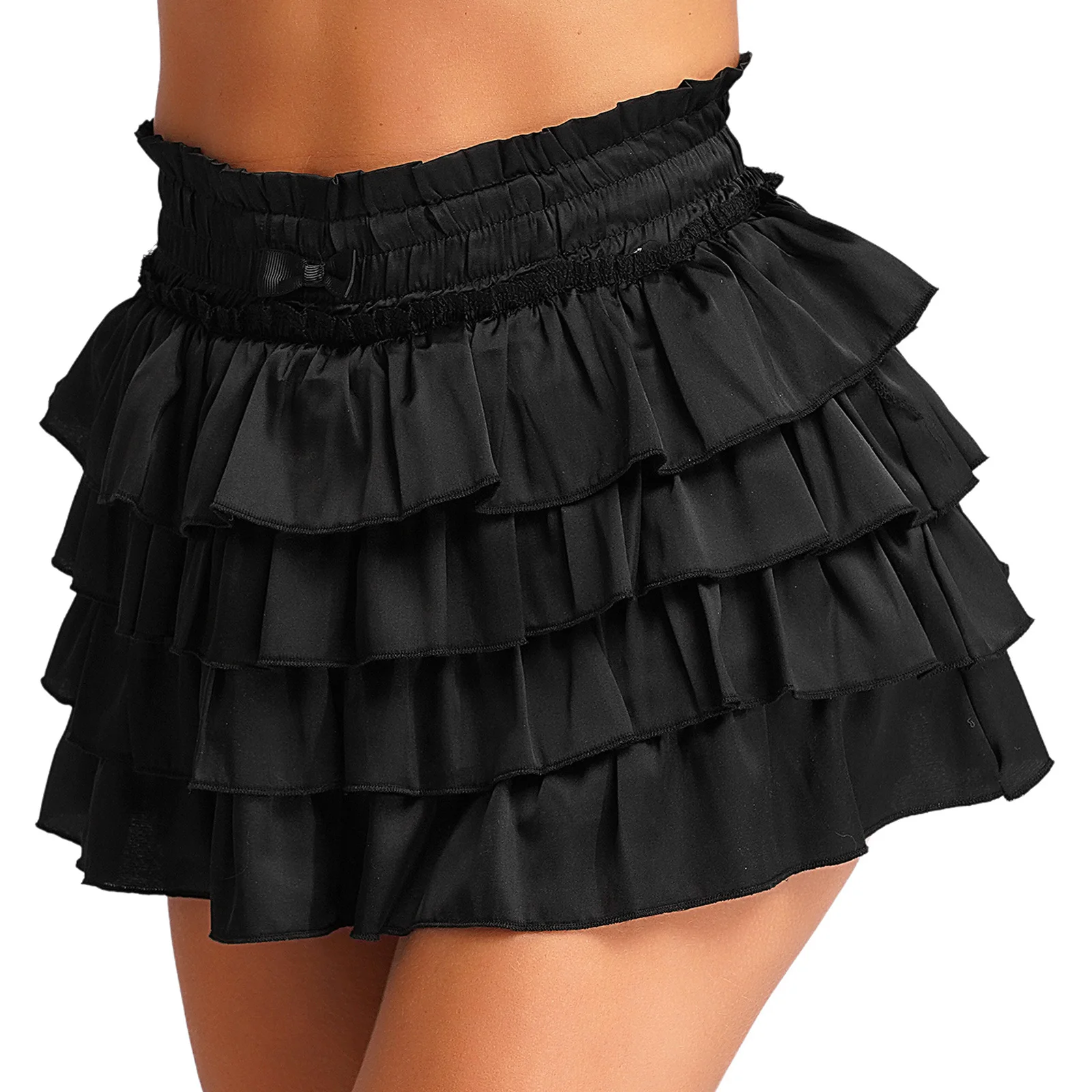 Womens Cute Tiered Ruffles Satin Bloomers Shorts Bowknot Lace Bubble Safety Shorts Cosplay Theme Rave Party Coatume