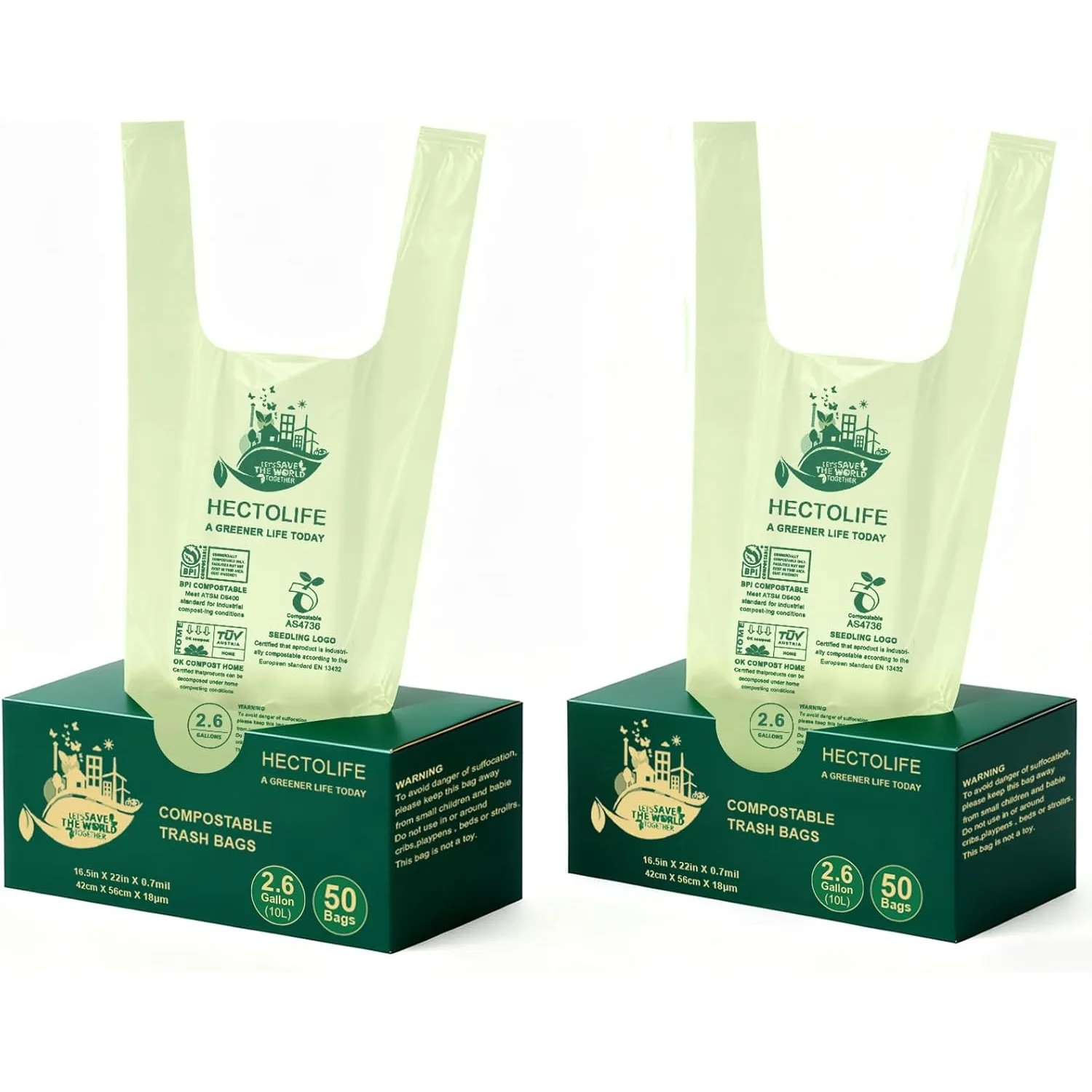 

2.6 Gallon Compostable Bags 100 Count, Handle Tie, Tear Resistant Kitchen Food Scrap Waste Bag, ASTM D6400 & BPI Certified