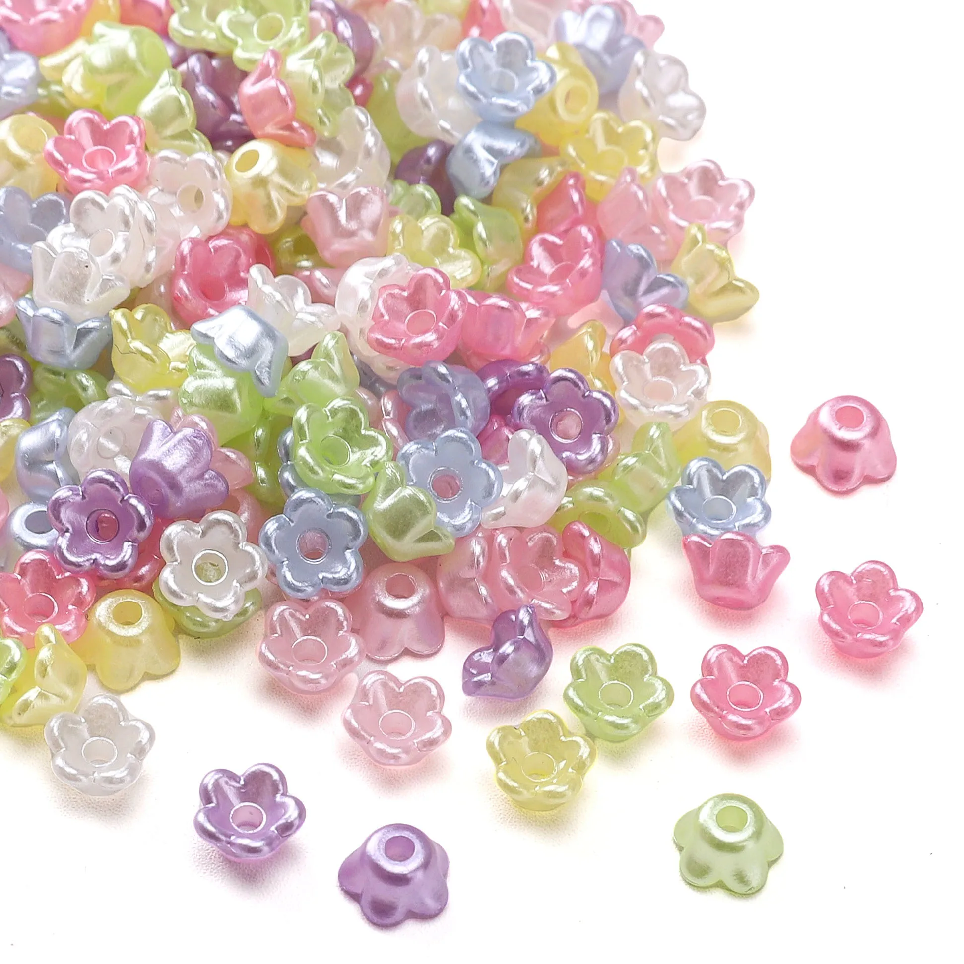 

220Pcs 6mm Colorful Flower Shape ABS Faux Pearl Spacer Beads for Jewelry Making Bracelet/Necklace/Earring DIY Accessories