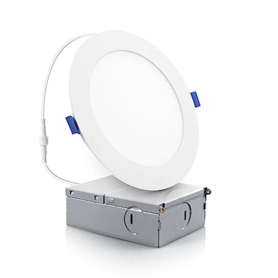 6 Inch Slim Recessed Lighting with Junction Box, Dimmable Recessed Can Lights,,12W 1100Lm Dimmable LED Downlight, ETL and FCC L