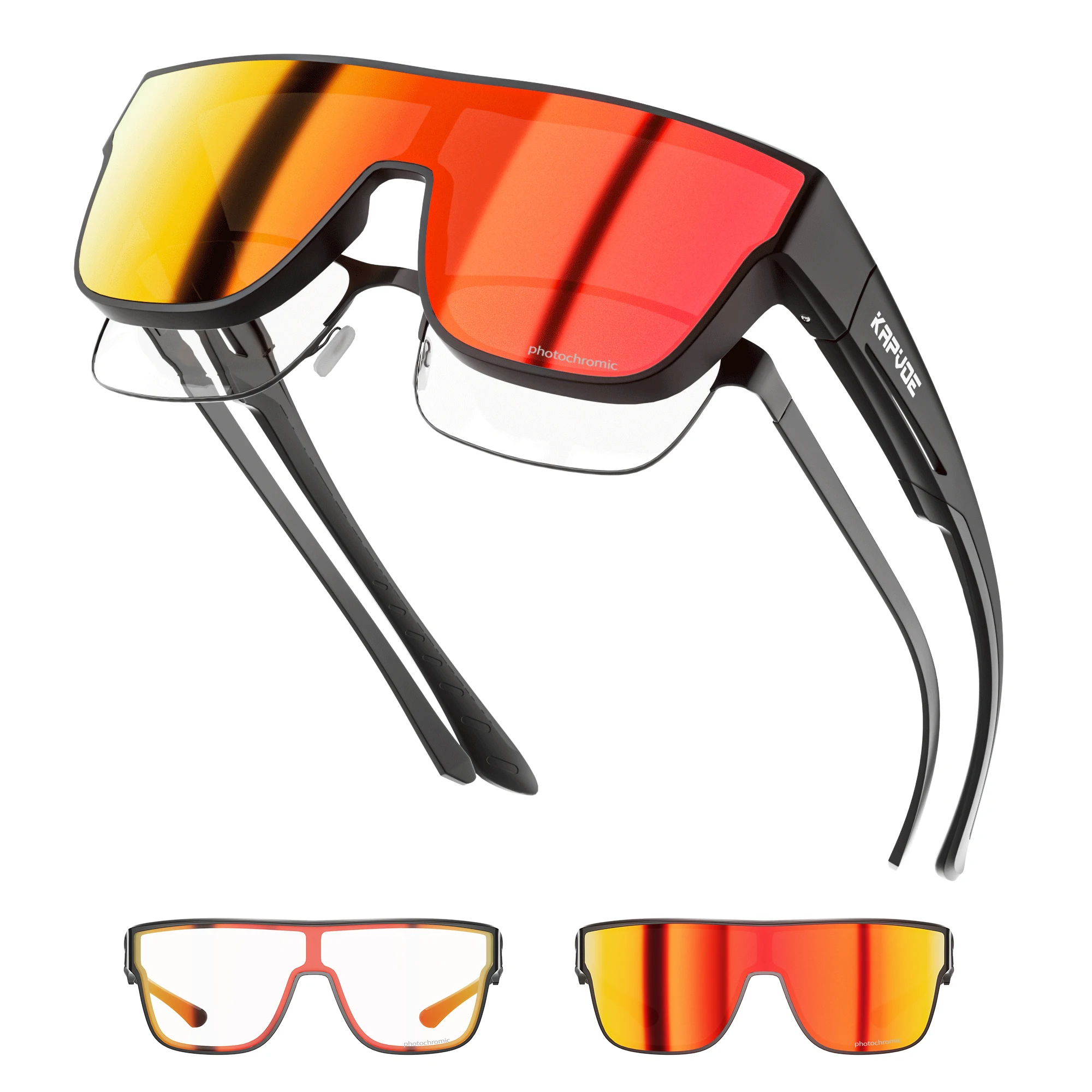 KAPVOE Übergroße photochrome überlappende Sonnenbrille UV400-Schutz Damen Herren TR90 Rahmen Radfahren Fahren Golf Outdoor-Sportarten