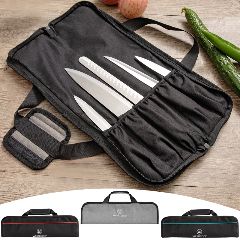 

Профессиональная прочная оксфордская сумка для ножей шеф-повара, 5-слотовый кухонный нож для приготовления пищи, карманы для хранения, японский чехол Santoku