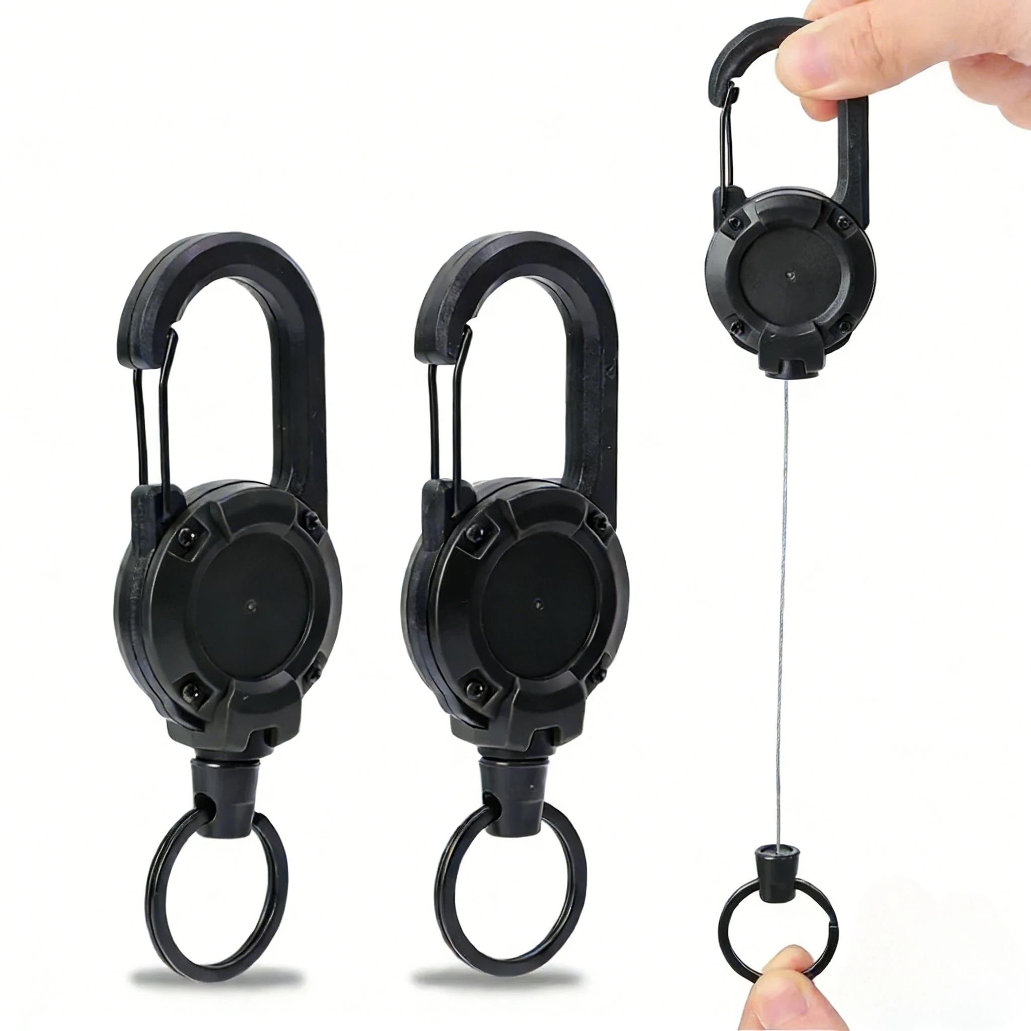 Retractable Keychain - Multi-Color Durable Plastic, Carabiner Hook & Key Ring, Stretchable Cord Design, Heavy-Duty Bag/Cart Key