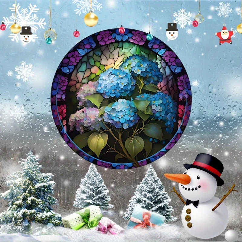 สติ๊กเกอร์ติดกระจกหน้าต่างกระจกลายดอกไฮเดรนเยียดอกไม้สีน้ำเงินม่วงสติกเกอร์ไฟฟ้าสถิตกันการชนติดสติกเกอร์ติดกระจกแบบคงที่ #38