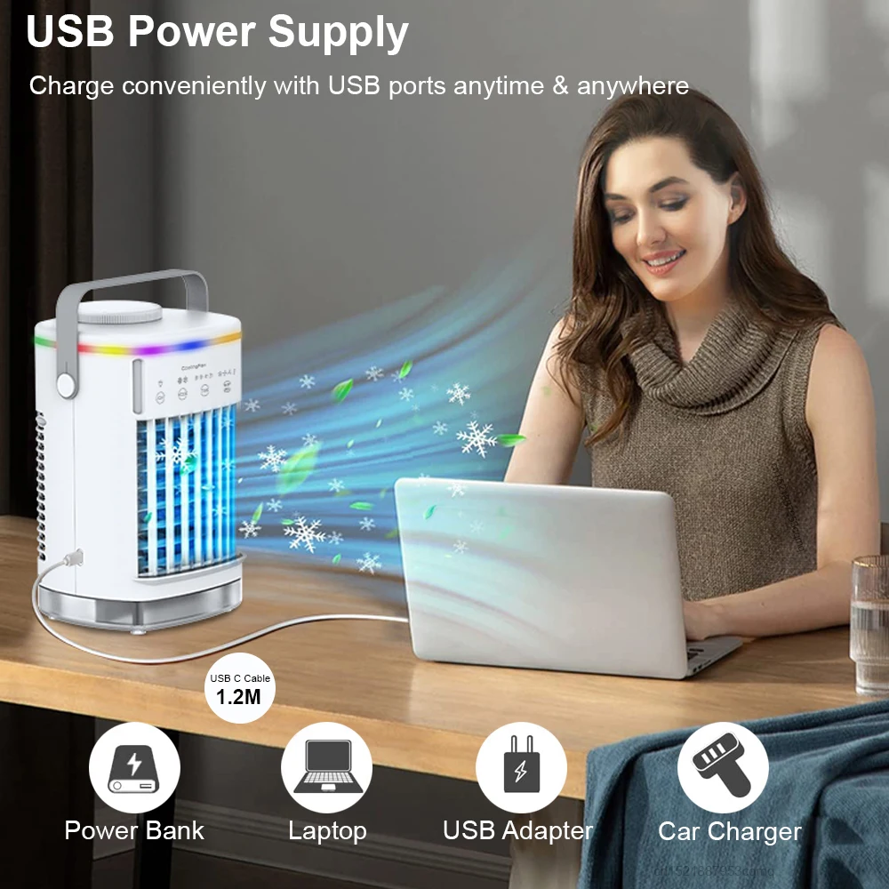 Portable Air Conditioners Fan USB Electric Humidifier Fan LED Night Light 3 In 1 Air Cooler Water Mist Fan For Office Home