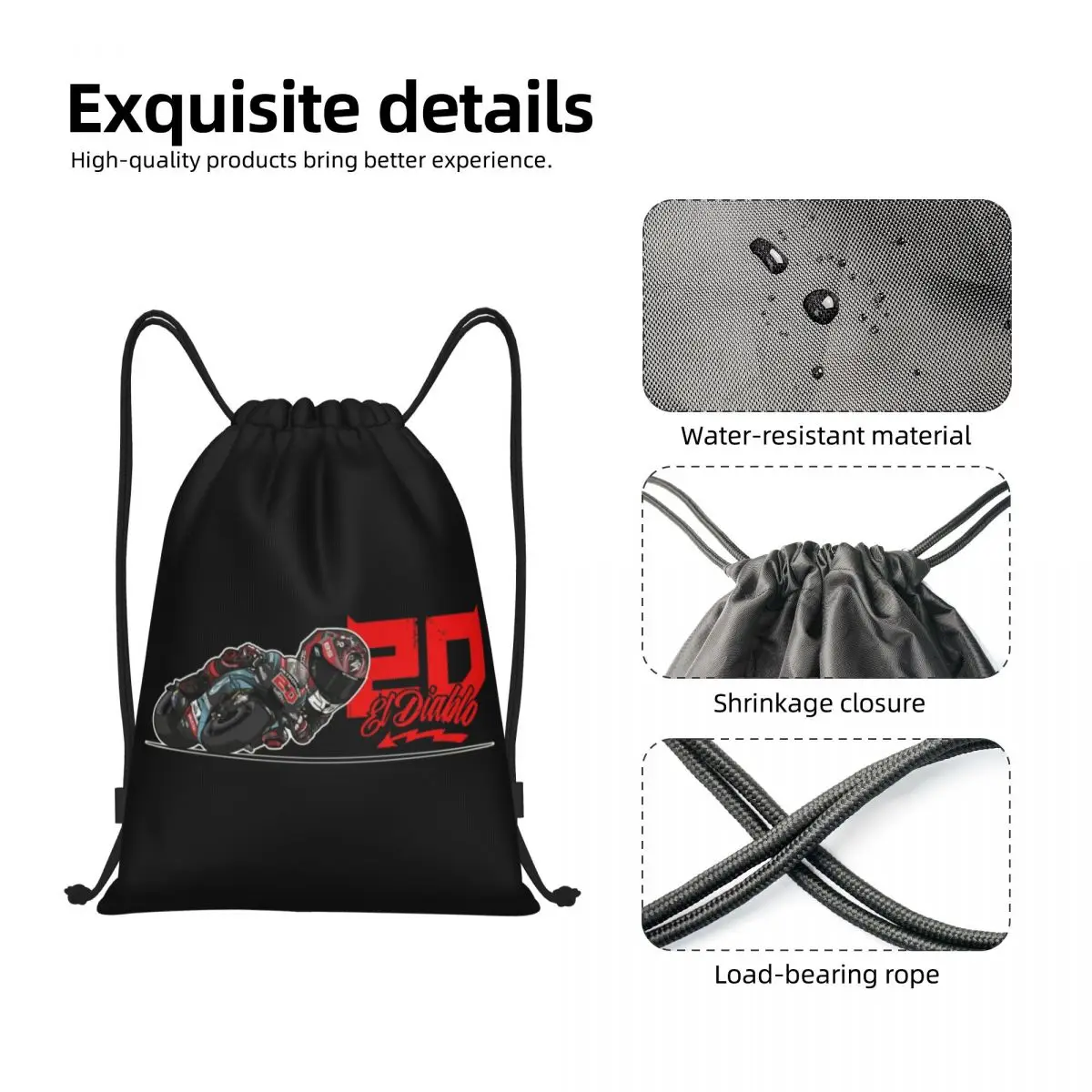 Fabio Quartararo El Diablo 20 Drawstring Bags Women Men Foldable Sports Gym Sackpack Motorcycle Rider Sports Training Backpacks