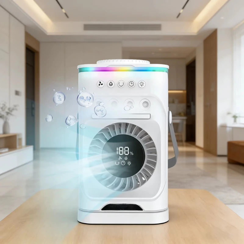 Lightweight small cold mist fan, with humidification function, dual airflow, rechargeable, suitable for RV/car/outdoor use