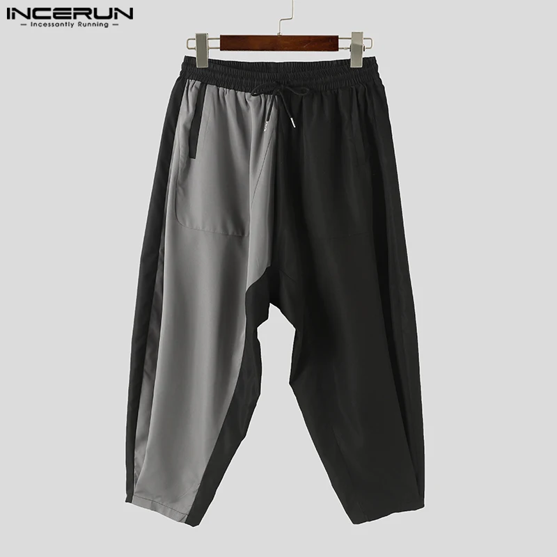 INCERUN-Pantalones largos de pierna ancha para hombre, pantalón de estilo coreano, a la moda, informal, con retales y contraste de Color, S-5XL, 2024