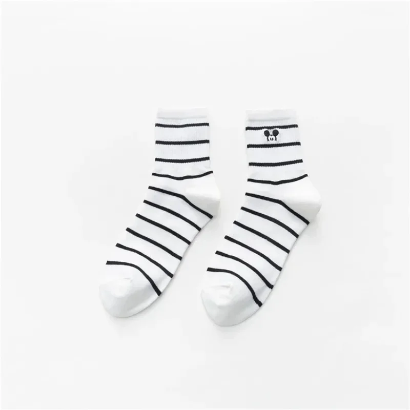 Disney Mickey Mouse Fashion Women Socks Street Hip Hop Skateboard Striped Mid Tube Socks Breathable Cute Cartoon Cotton Socks