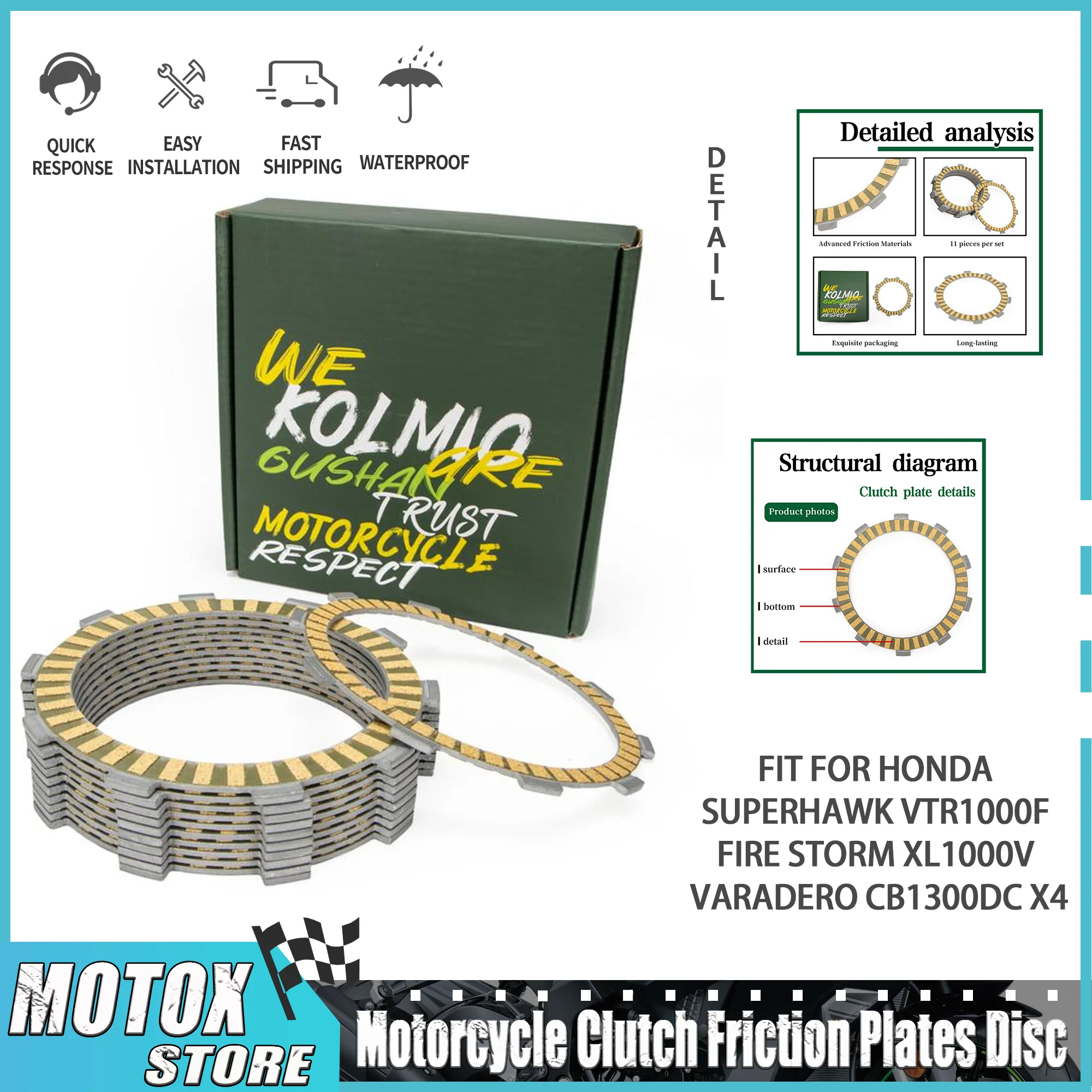 Motorcycle Clutch Friction Plates Disc Fit for HONDA Superhawk VTR1000F Fire Storm XL1000V Varadero CB1300DC X4