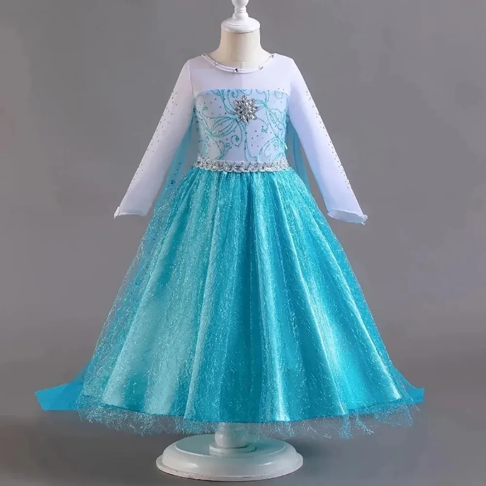 For 2-10 Year Cosplay Fancy Queen Frozen Elsa Anna Costume Girls Princess Dress Toddler Halloween Party with Decorative Fittings