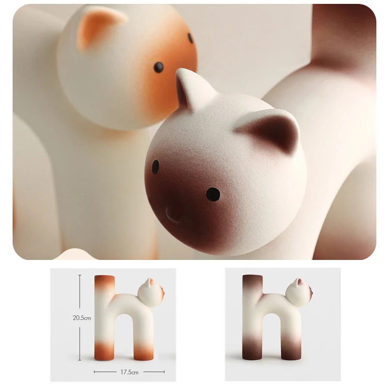 Tubular Cat Vase Ceramic Decorative Flower Vase Plant Holder for Table Living Room Kitchen Office Home Decoration Cat Lover Gift
